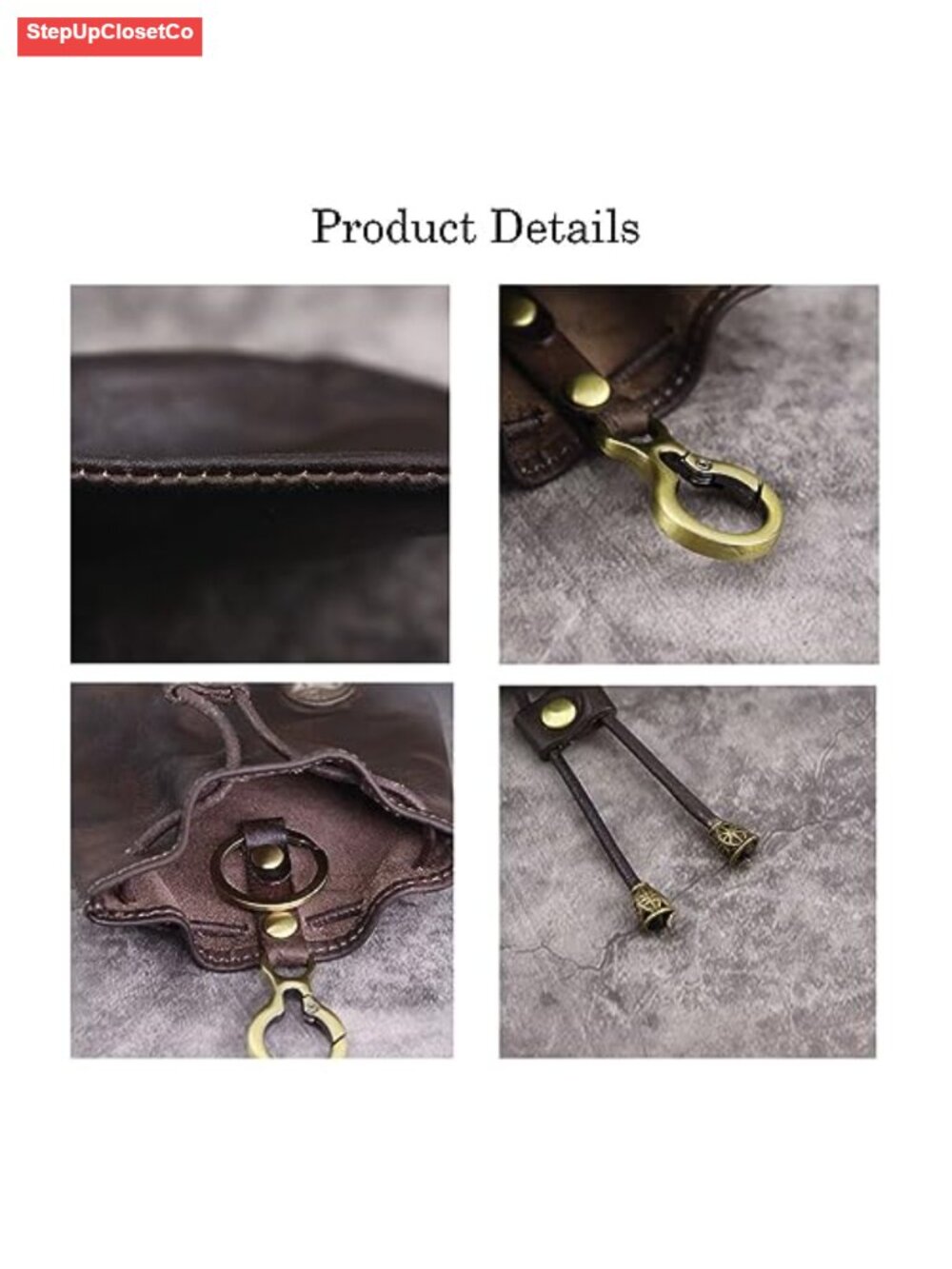 Genuine Leather Drawstring Coin Purse Vintage Pouch with Metal Clasp Mini - Picture 3 of 6